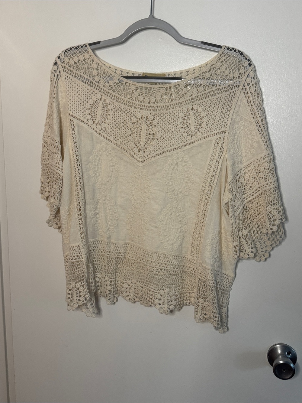 Democracy Ivory Crochet Lace Peasant Top